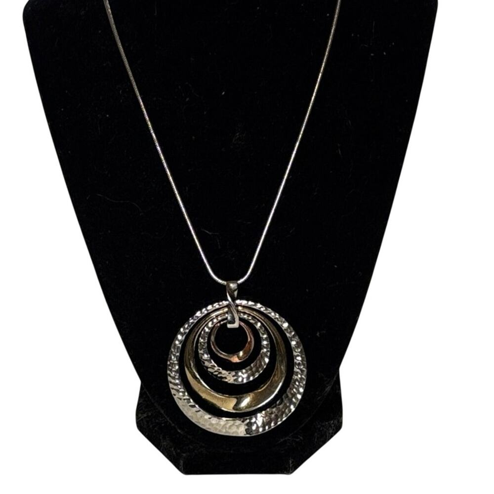 16” Mixed Metal Concentric Circle Statement Necklace Hammered Silver Copper Tone